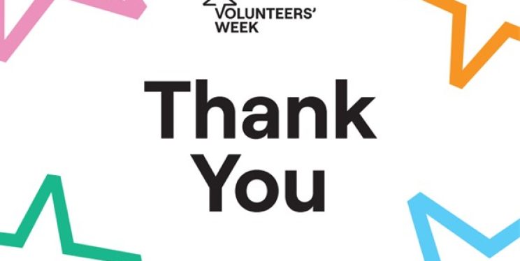 The words Thank you and Volunteers Week with star graphics in different colours